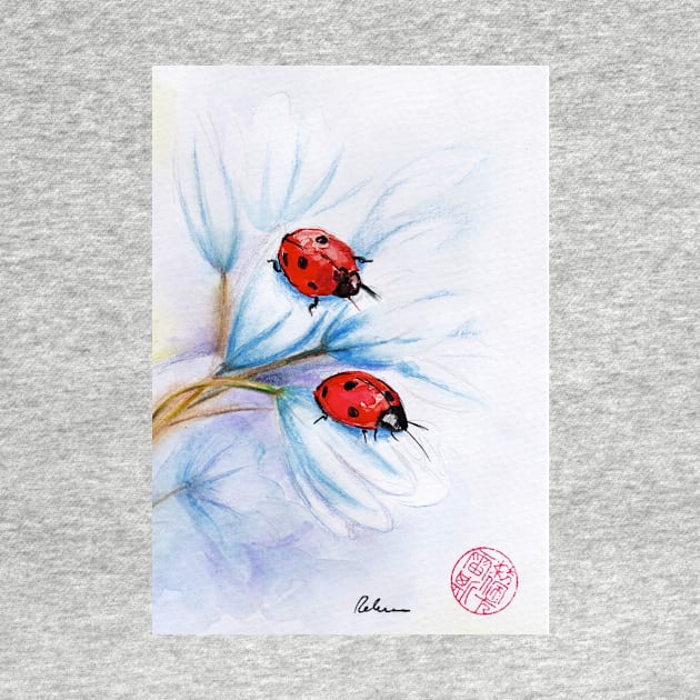 "companions"  ladybugs mixed media painting - watercolor, ink, colored pencil by tranquilwaters